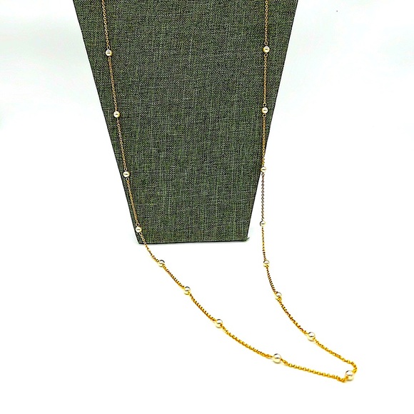 New JOAN RIVERS Vintage 48” Gold Glass Pearl Station Layered Statement Necklace - Picture 5 of 5